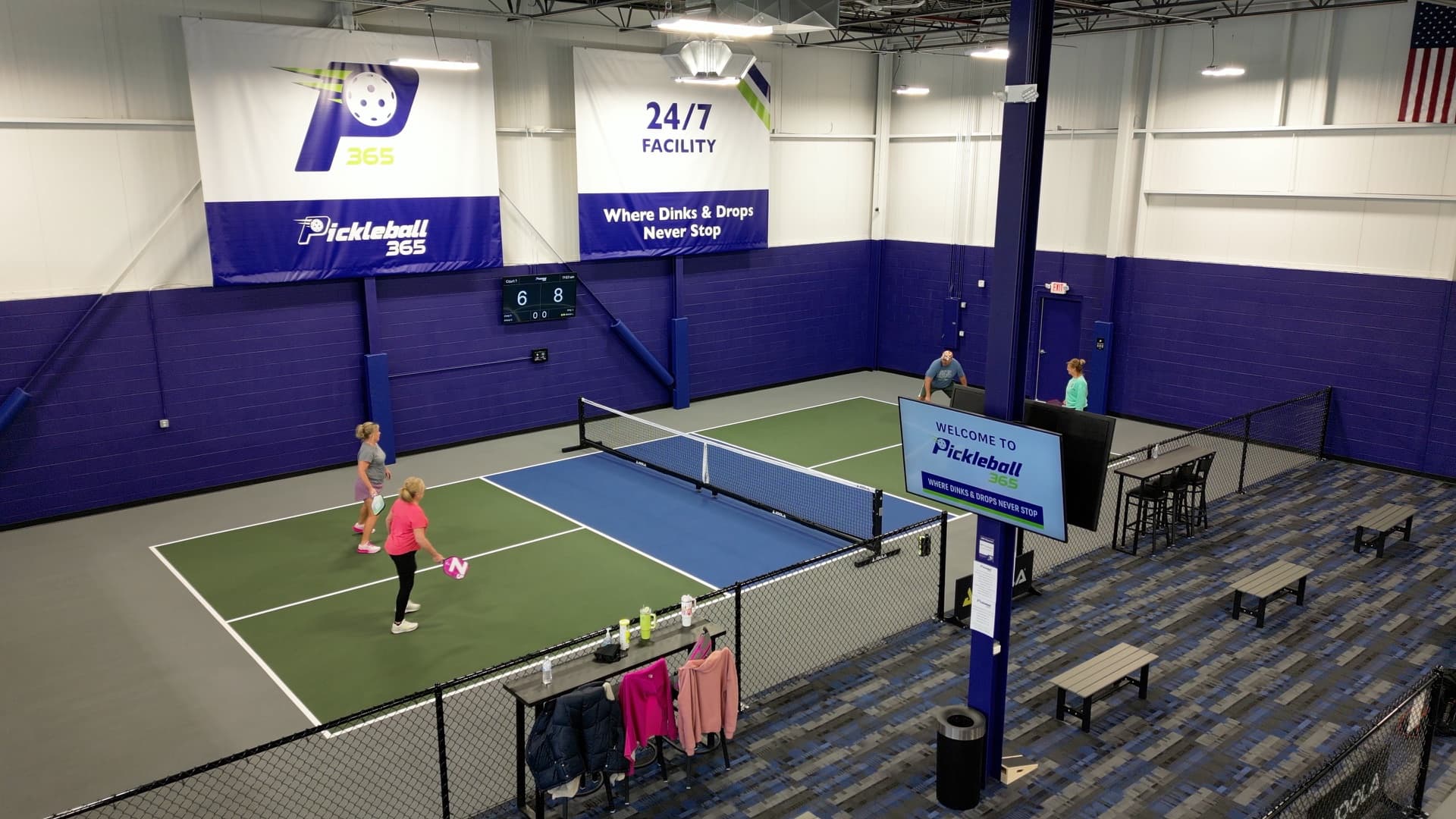 Automated indoor pickleball courts at Pickleball 365
