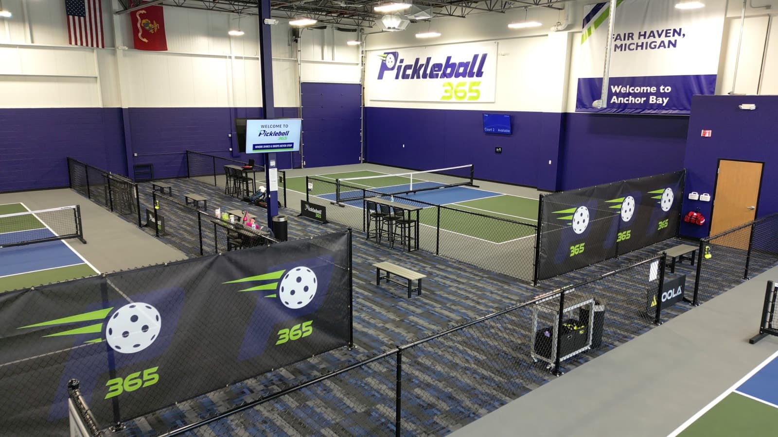 Inside the Pickleball 365 facility in Fair Haven, Michigan